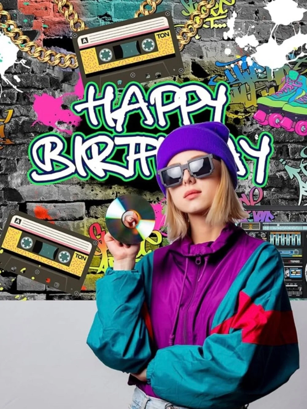 NWOT Mocsicka 80s 90s Graffiti Hip Hop Birthday Backdrop 8x6